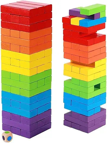 Toy Imagine 54 Pcs Colourful Wooden Blocks for Boys 7β14 Years β Indoor Balancing & Building Game, Montessori Wooden Toys, Kids Activity Tower Block for Cognitive Development & Fun