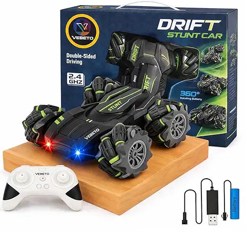 VEBETO Remote Control Drift Stunt Car Toy | 1 Year Warranty | 4x4 RC Car for Kids & Adult | High Speed Racing Car | Omni-Directional Wheels | 360° Rotation | Double Sided Driving | RGB Lights Music